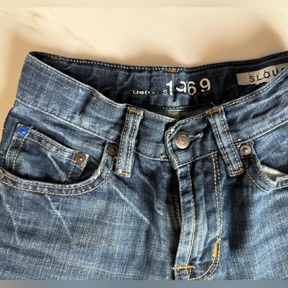 Gap Boys Slouch Jeans Pants 👖 Denim Blue Kids distressed Pant Size - 7 Slim